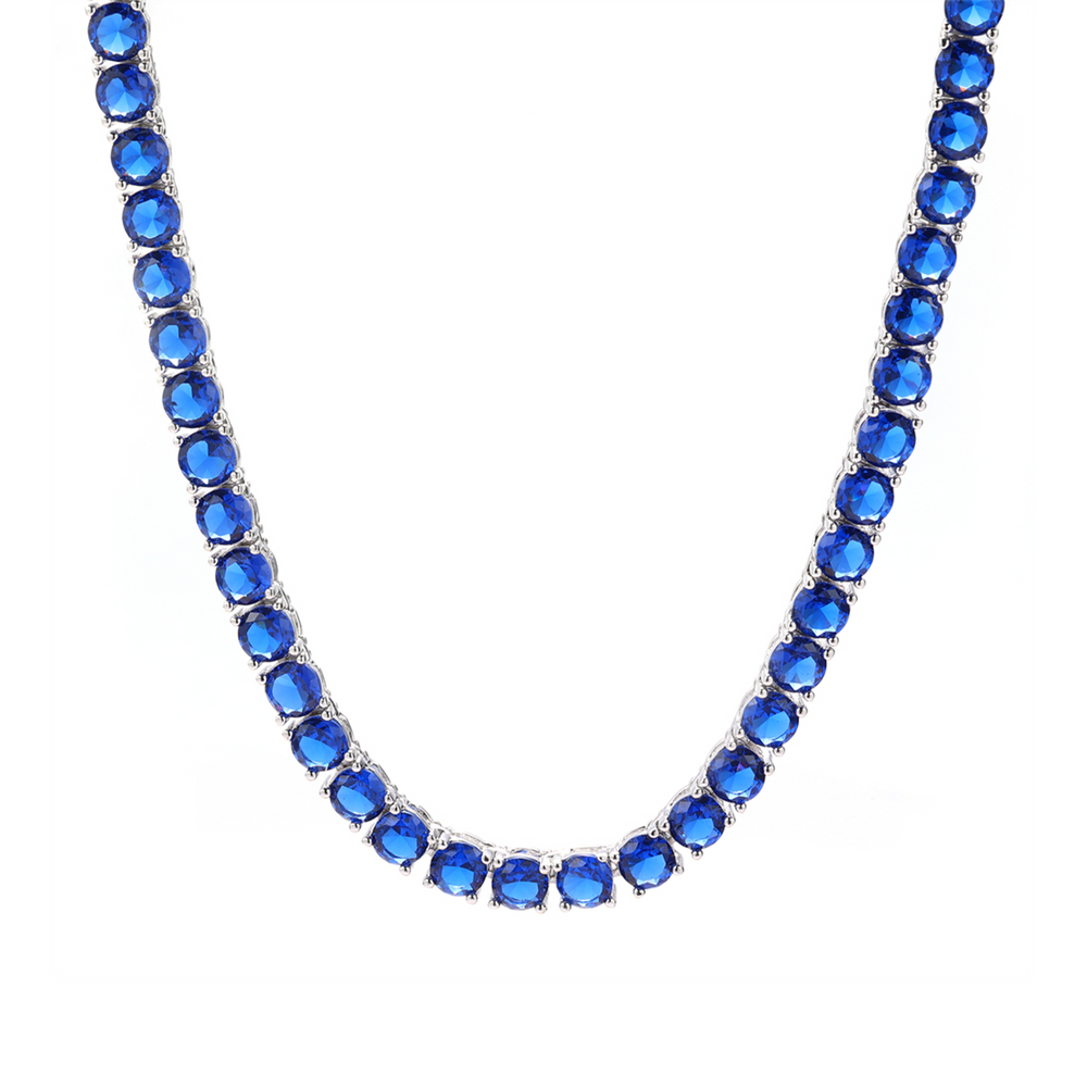 Tennis Chain With Cobalt Stone In White Gold - 5mm