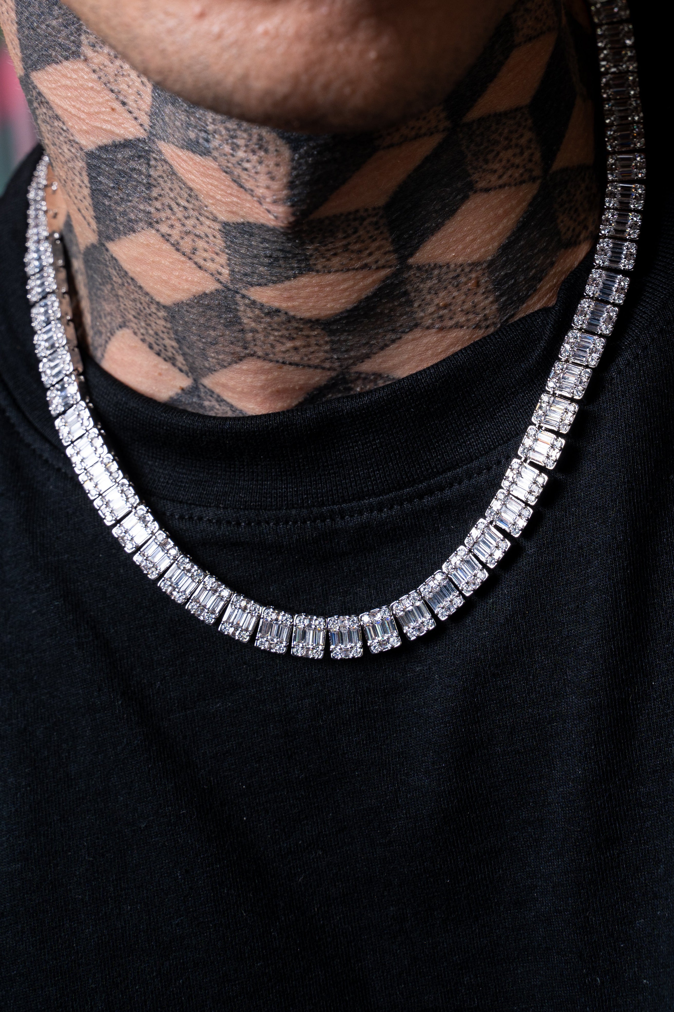 Baguette Tennis Chain in White Gold 10mm