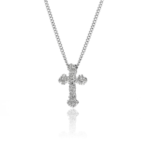 Melted Cross Pendant with Curb Chain