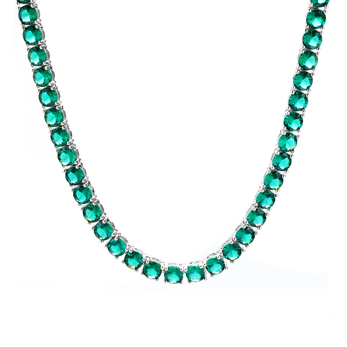 Tennis Chain With Emerald Stone In White Gold - 5mm