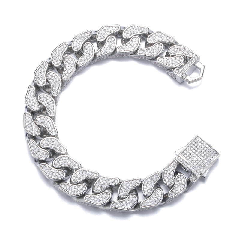 Pave Cuban Bracelet in White Gold - 14mm