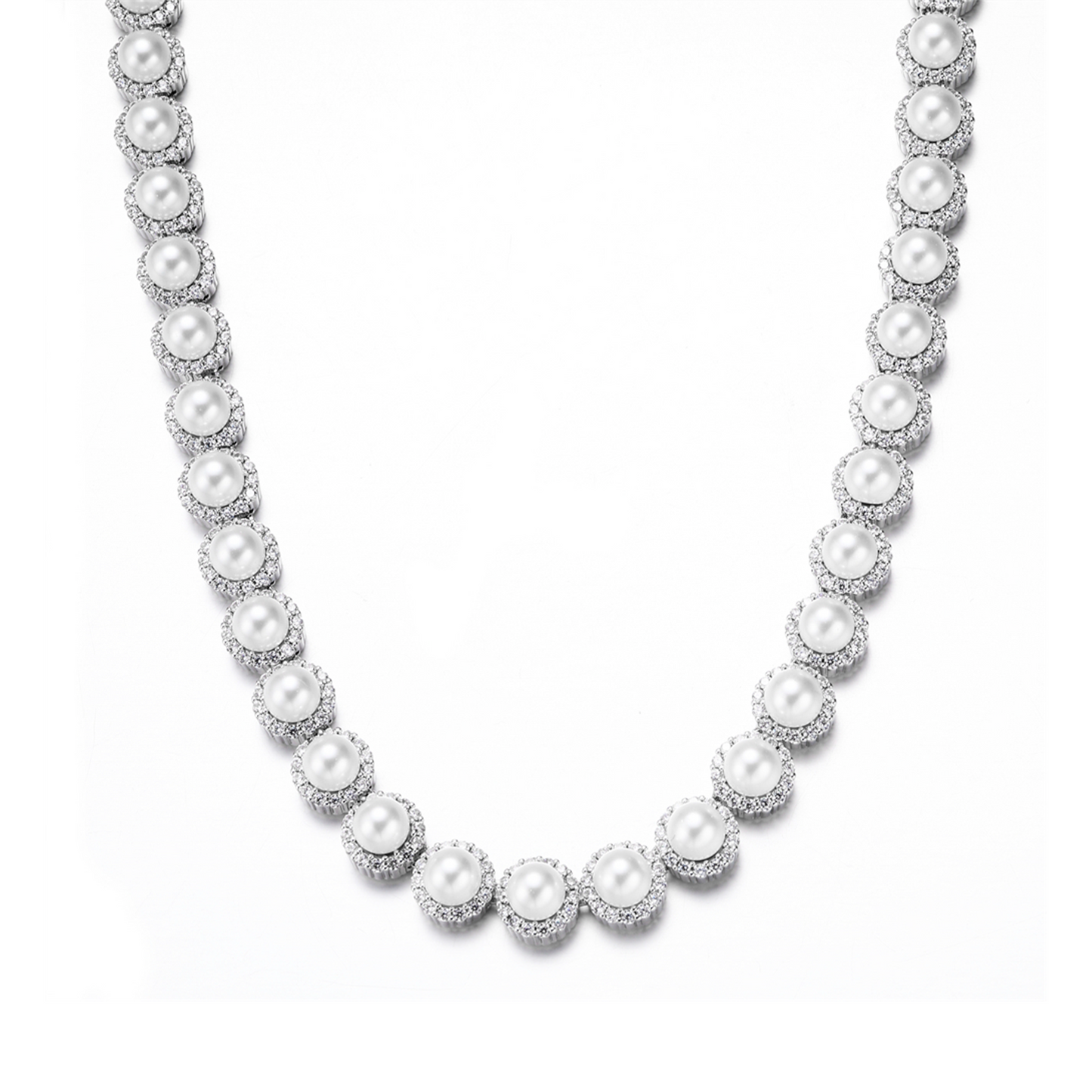 Clustered Pearl Chain in White Gold