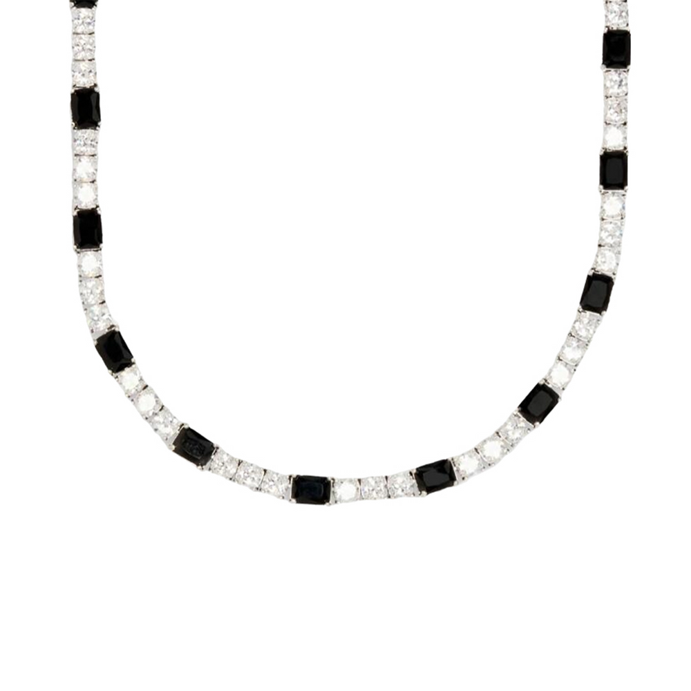 Iced Black Stone Baguette Tennis Chain In White Gold