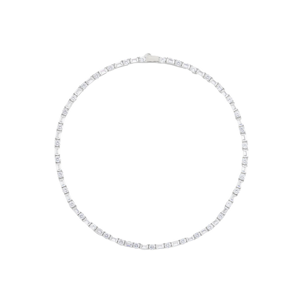 Round & Rectangular Tennis Chain In White Gold - 5mm