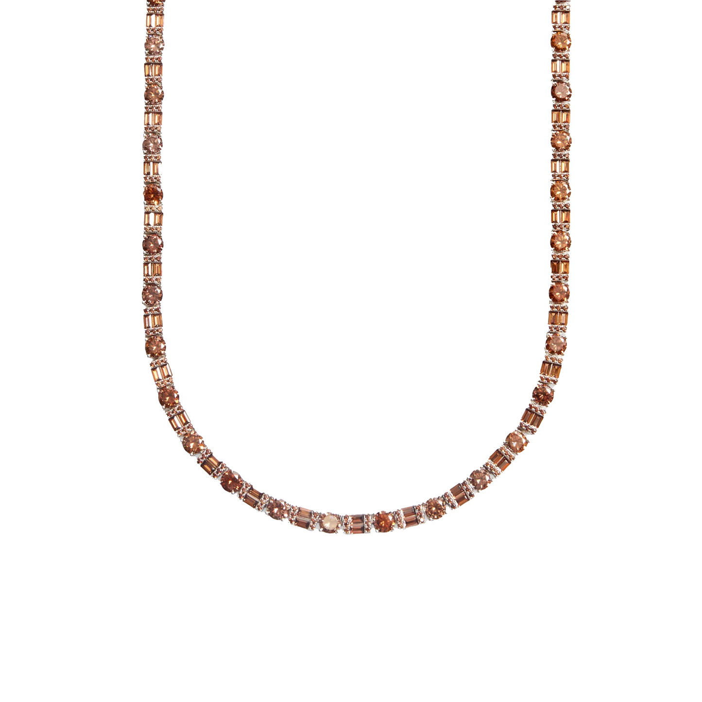 Iced Chocolate Round & Rectangle Mix Tennis Chain in White Gold