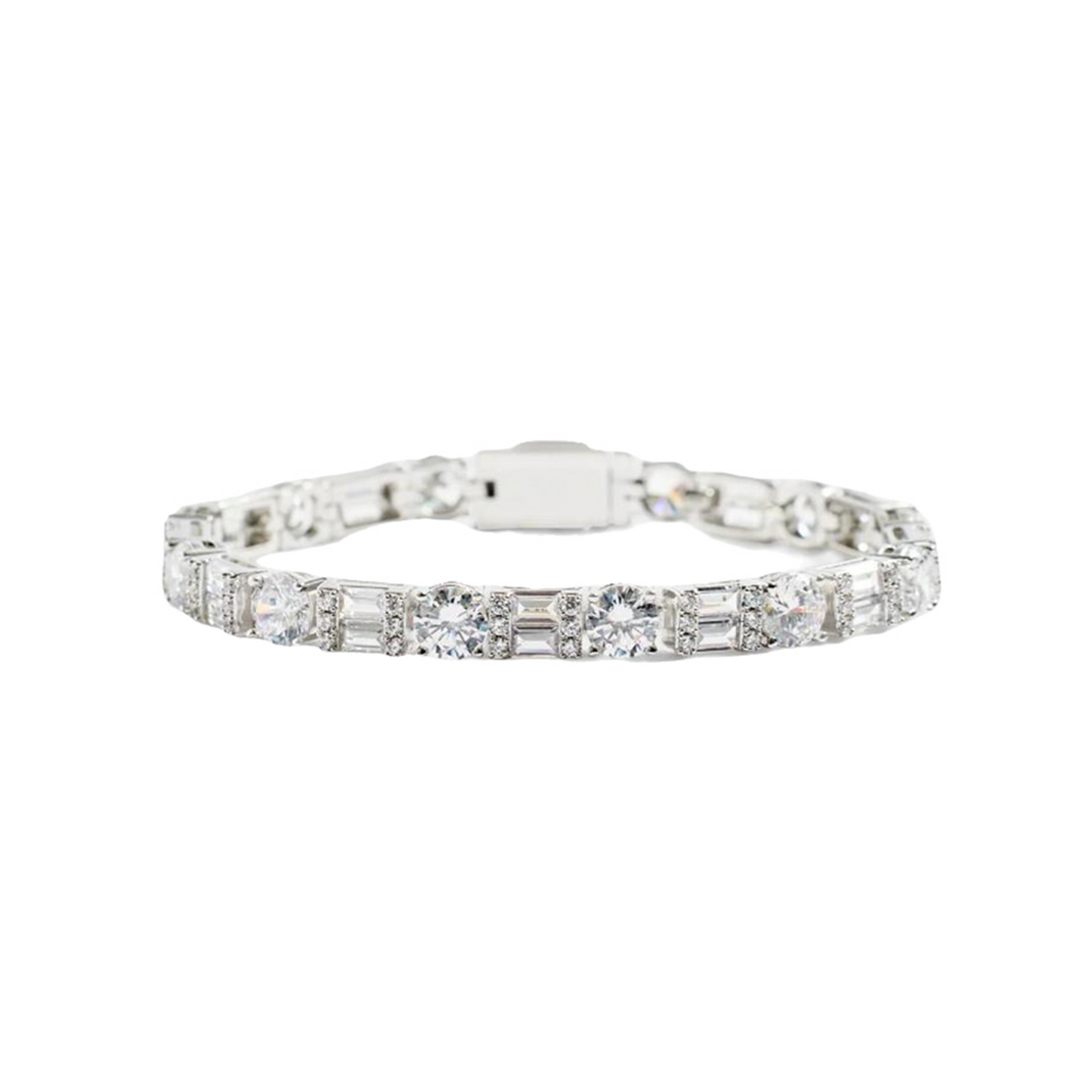 Round & Rectangle Mix Bracelet In White Gold