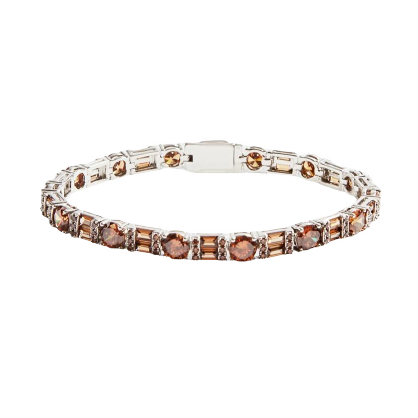 Iced Chocolate Round & Rectangle Mix Tennis Bracelet in White Gold