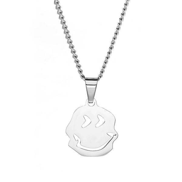 Melted Smiley Pendant with Curb Chain