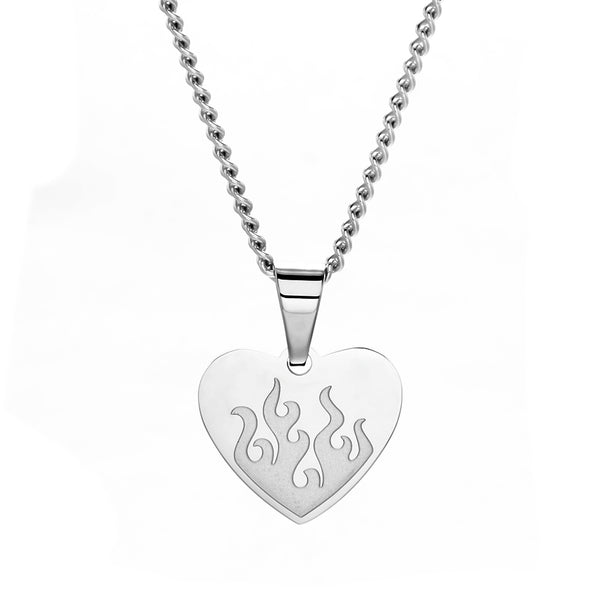 Flaming Heart Pendant with curb chain