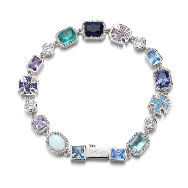 Blue Multi Gemstone Motif Bracelet In White Gold