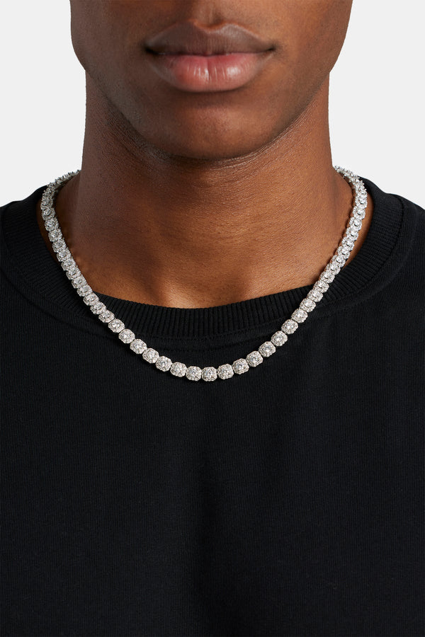 Micro Clustered Tennis Chain in White Gold - 8mm