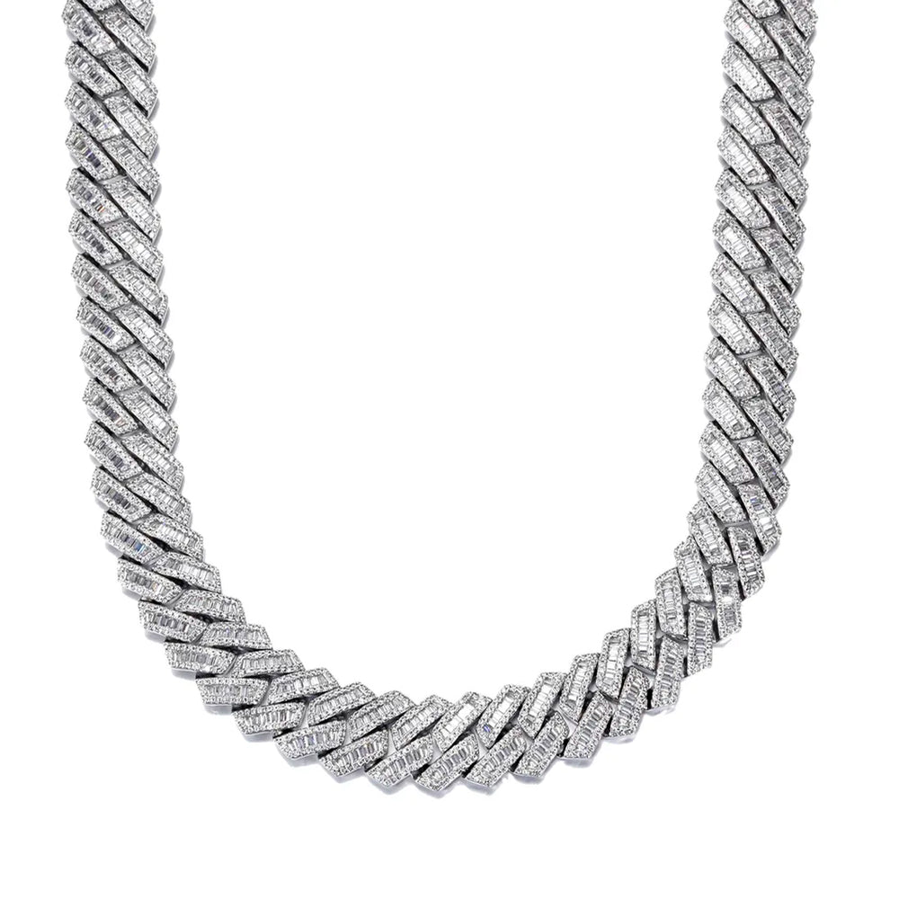 Baguette Cuban Chain in White Gold - 19mm