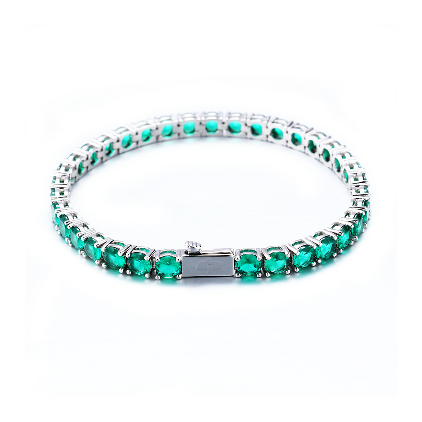 Tennis Bracelet With Emerald Stone In White Gold - 5mm