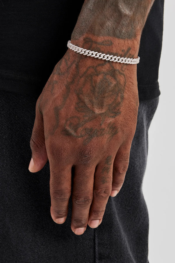 Micro Diamond Prong Cuban Bracelet in White Gold - 6mm