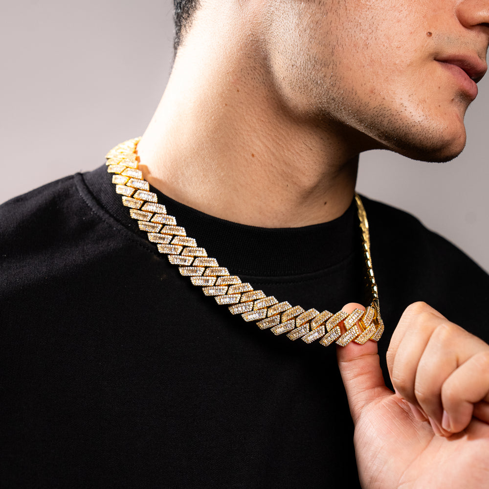 Baguette Cuban Chain in Yellow Gold - 19mm