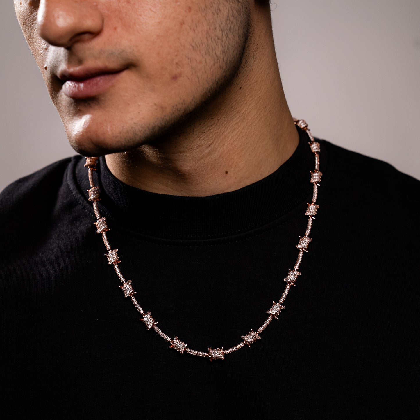 Iced Barbed Wire Chain in Rose Gold