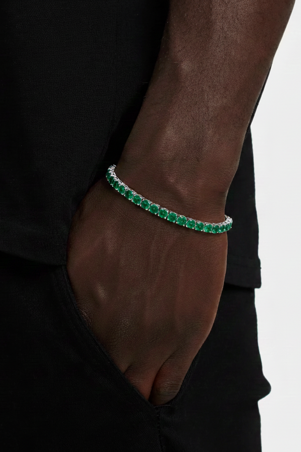Tennis Bracelet With Emerald Stone In White Gold - 5mm