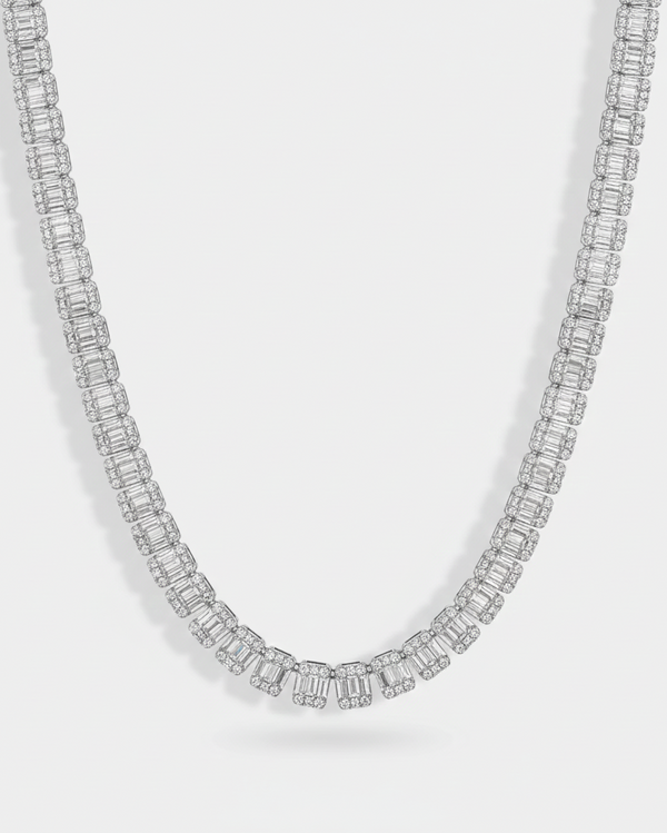 Baguette Tennis Chain in White Gold - 10mm