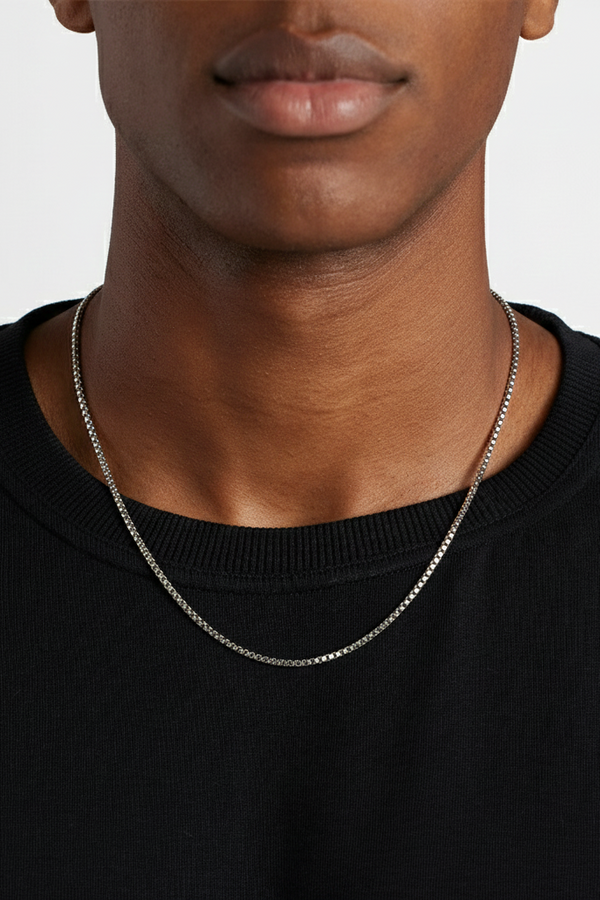 Round Box Chain in White Gold - 2mm