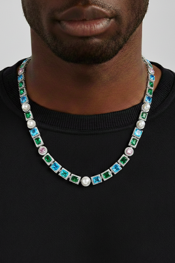 Allway Bezel & Pearl Chain In White Gold