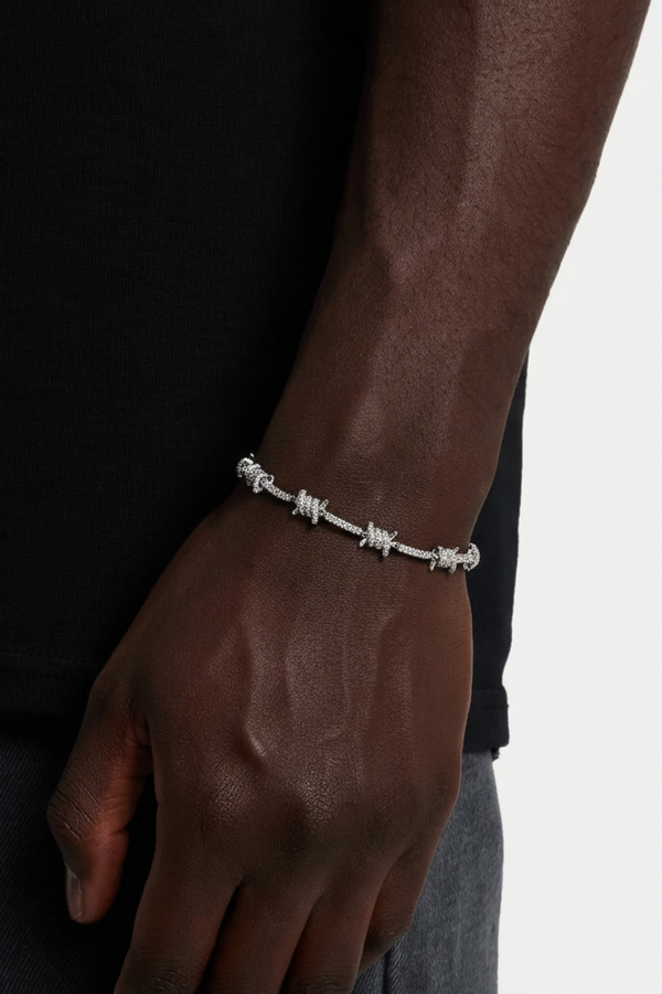 Iced Barbed Wire Bracelet in White Gold