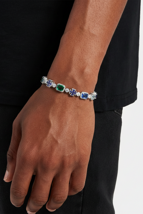 Blue Multi Gemstone Motif Bracelet In White Gold