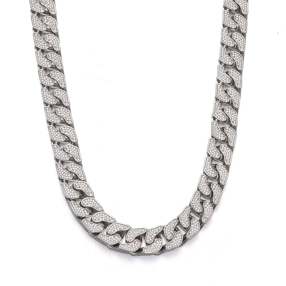 Pave Cuban Chain in White Gold - 14mm