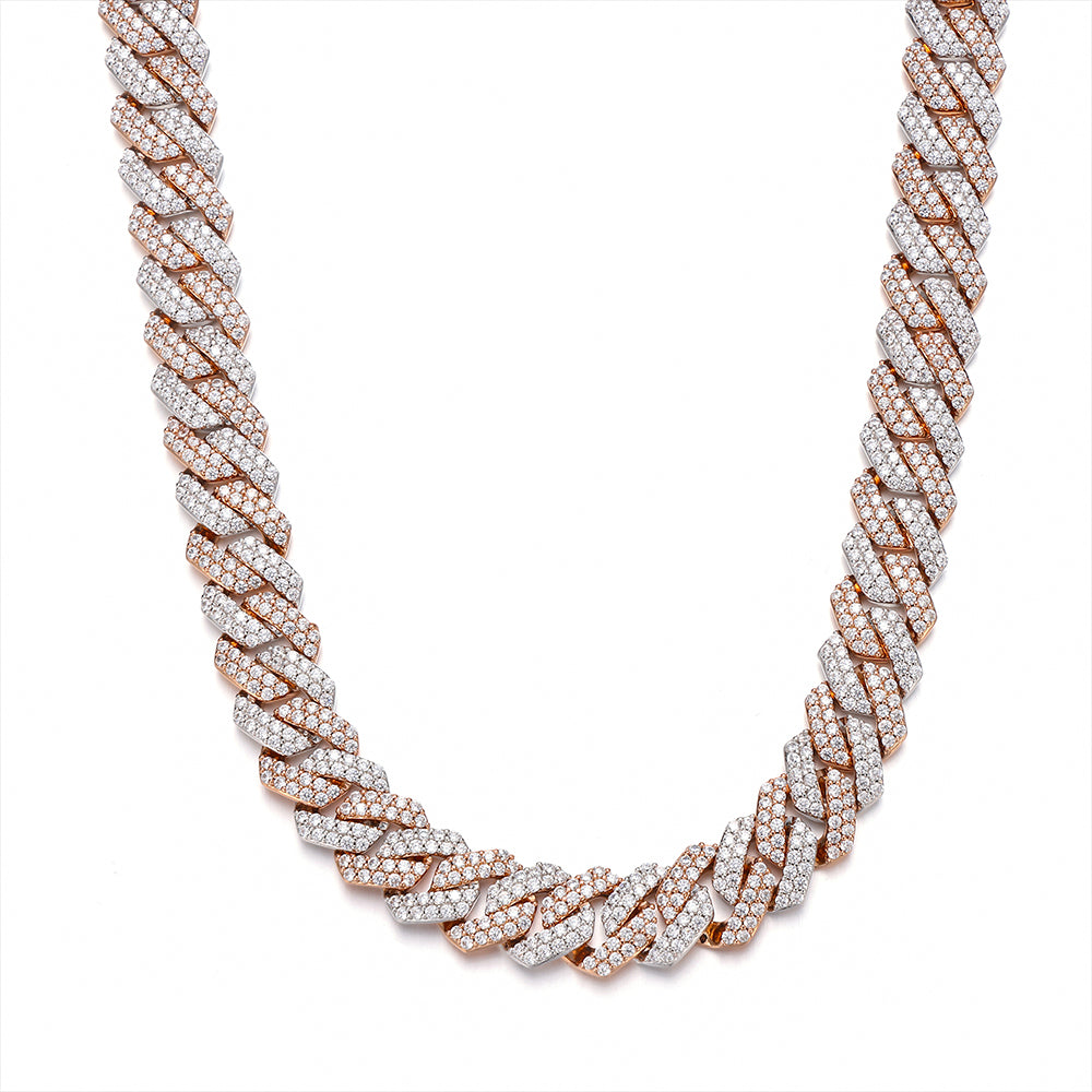 Two Tone Freezy Cuban Chain in Rose/White Gold - 14mm