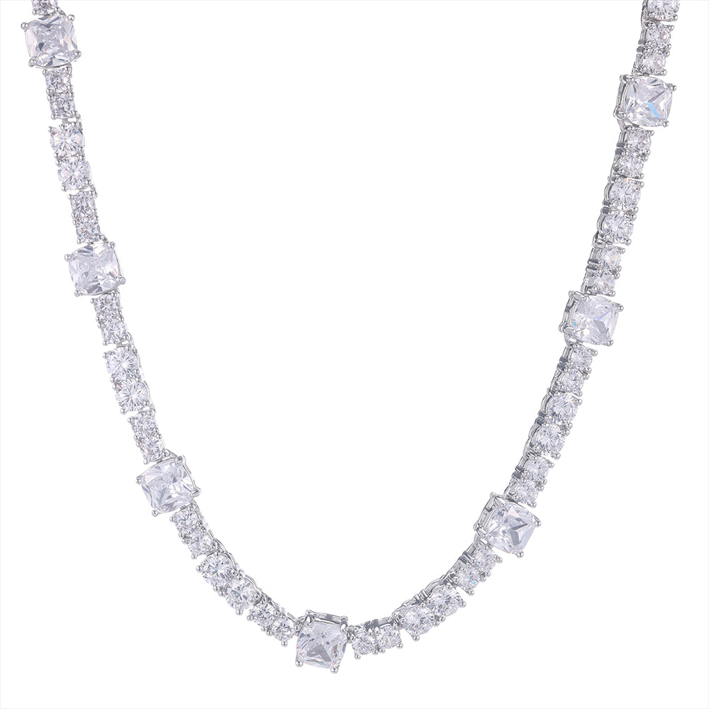 Gem Stationed Tennis Chain in White Gold