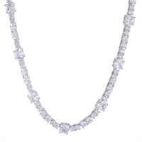 Gem Stationed Tennis Chain in White Gold