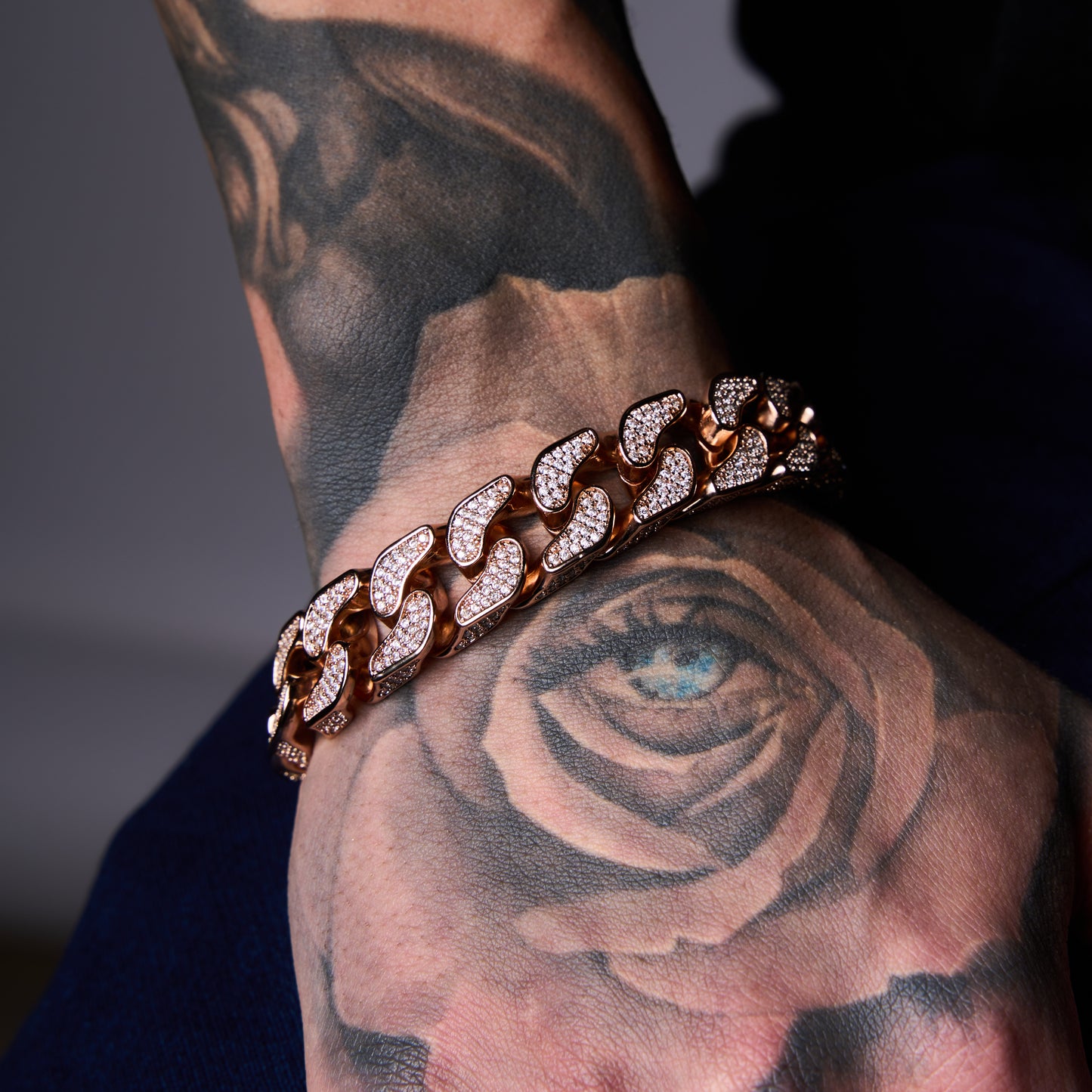 Pave Cuban Bracelet in Rose Gold - 14mm