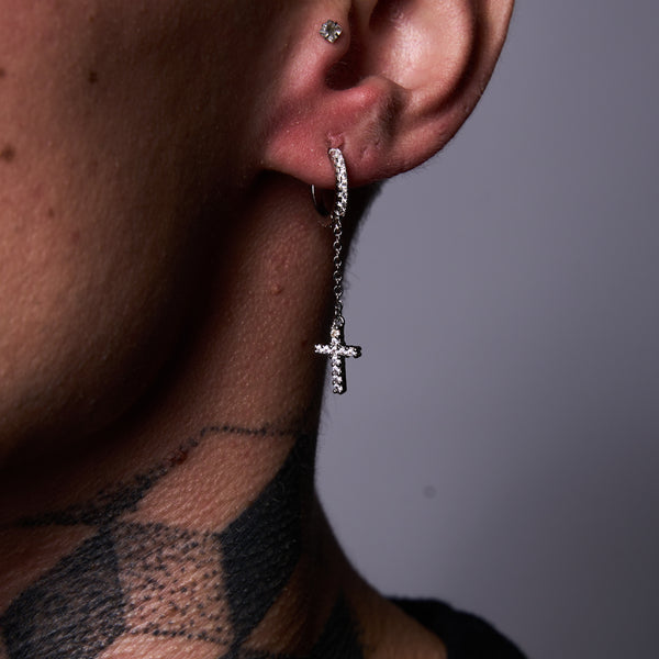 Cross Drop Hoop Earrings