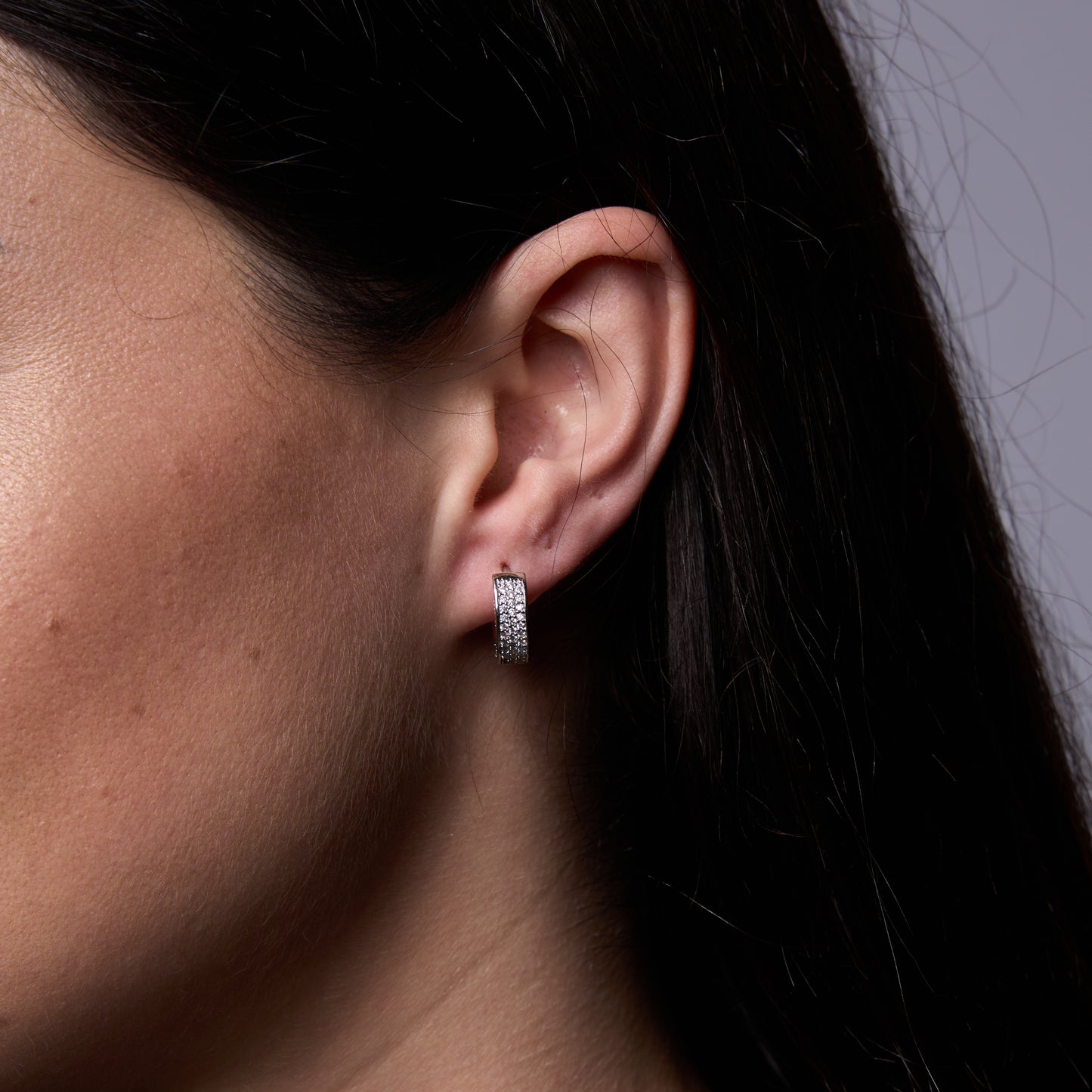 Pave Wide Hoop Earrings in White Gold