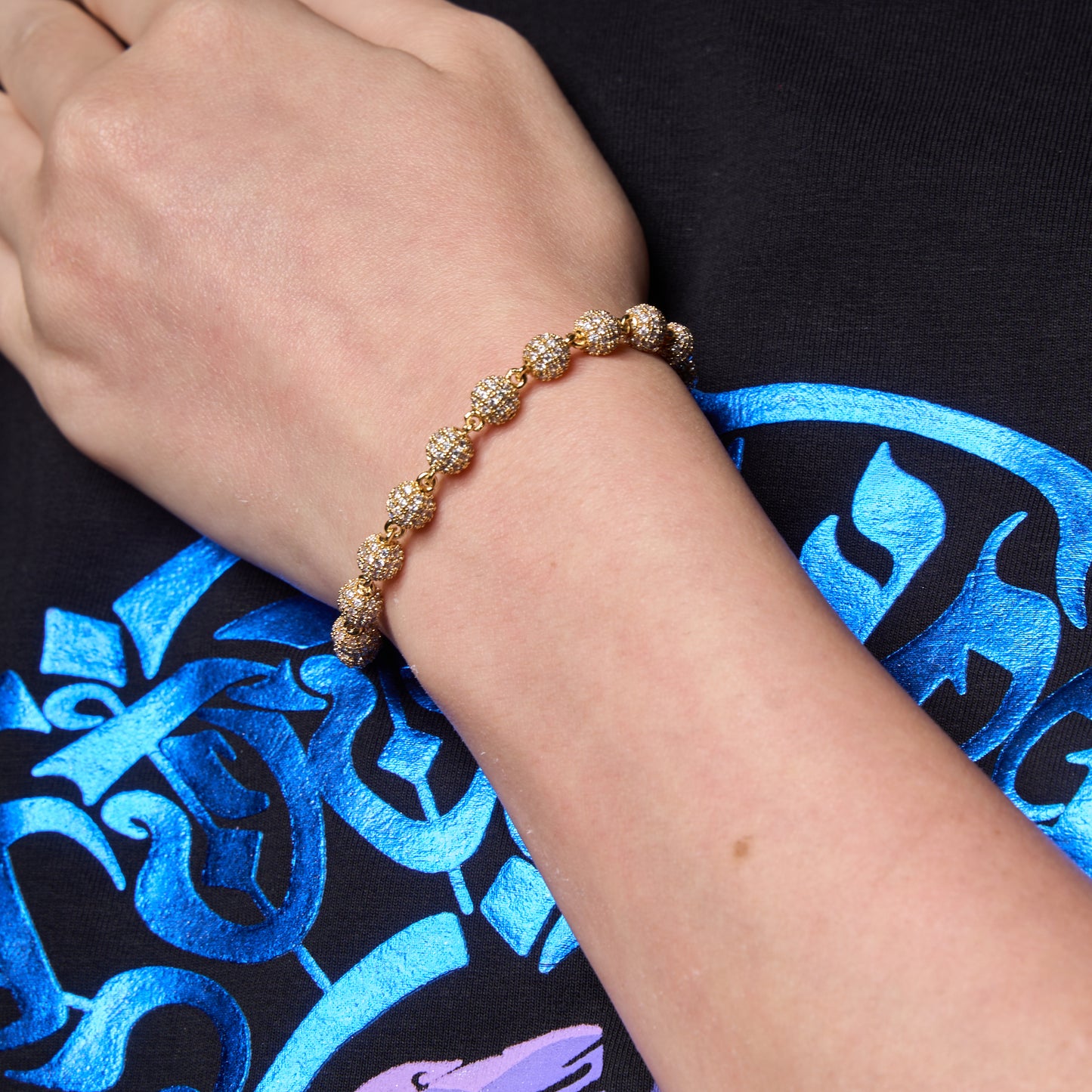 Iced Ball Bracelet in Yellow Gold