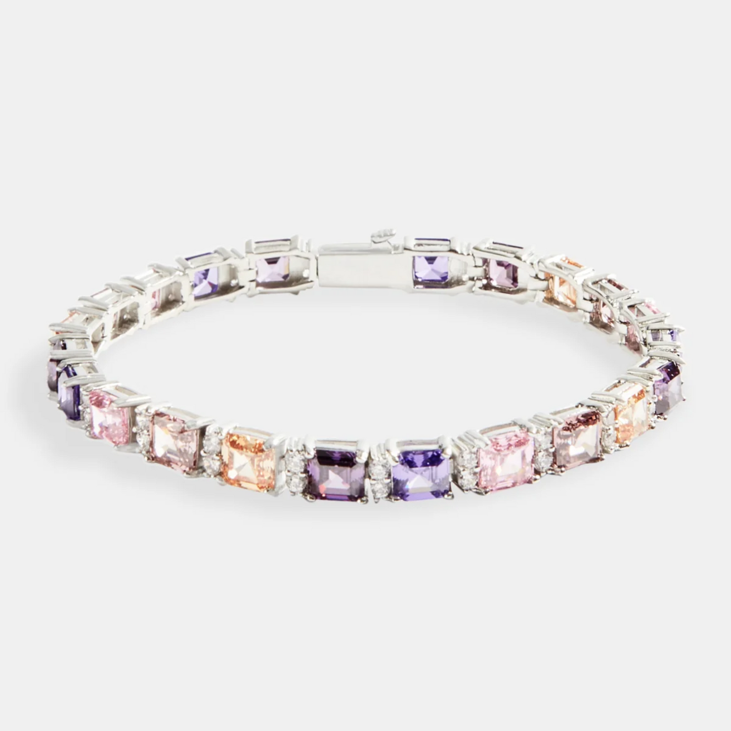 Iced Square & Rectangle Tennis Bracelet In White Gold