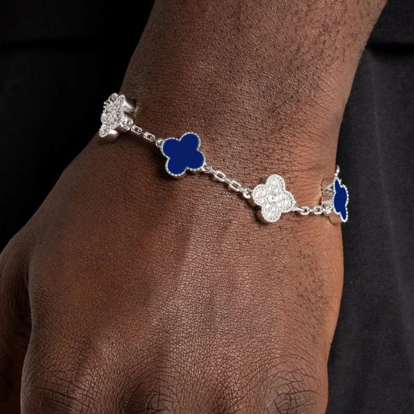 Iced & Blue Enamel Motif Rolo Link Bracelet