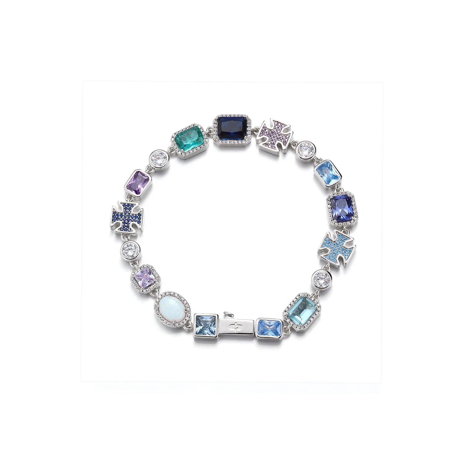 Blue Multi Gemstone Motif Bracelet In White Gold