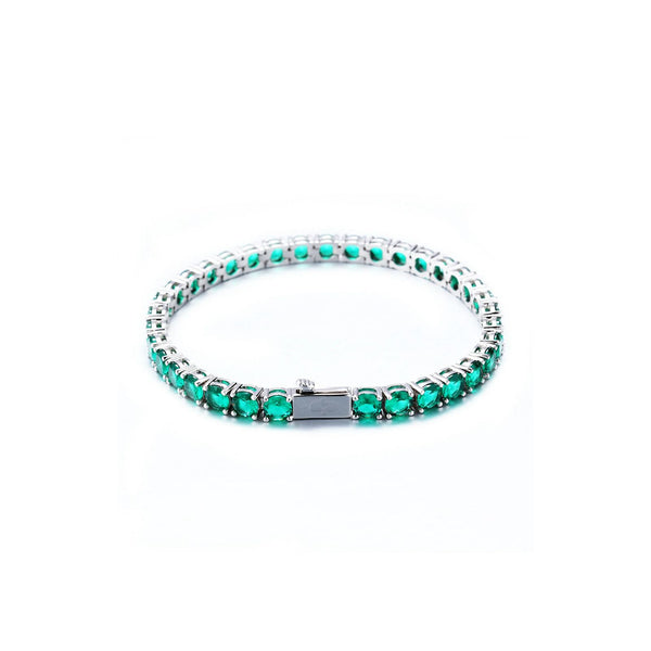 Tennis Bracelet With Emerald Stone In White Gold - 5mm