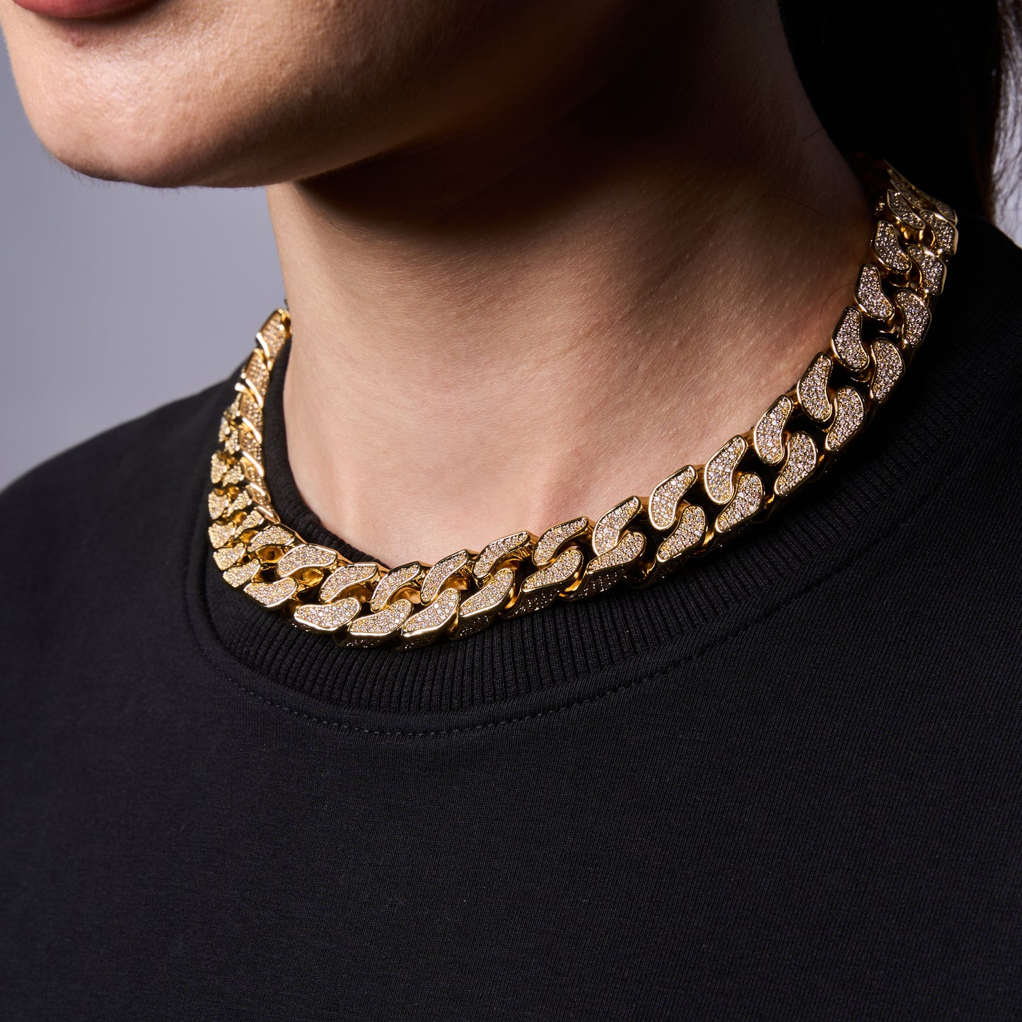 Pave Cuban Chain in Yellow Gold - 14mm