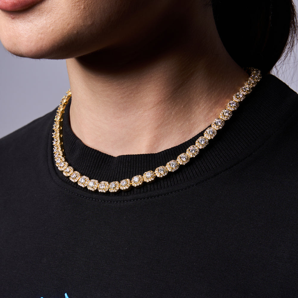 Micro Clustered Tennis Chain in Yellow Gold - 8mm
