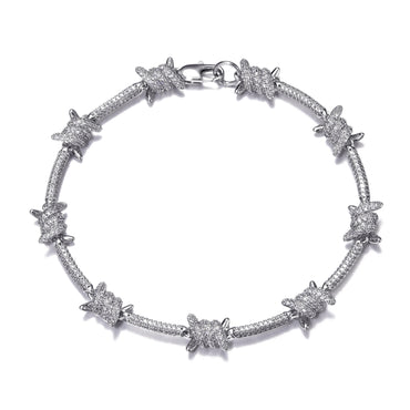 Iced Barbed Wire Bracelet in White Gold